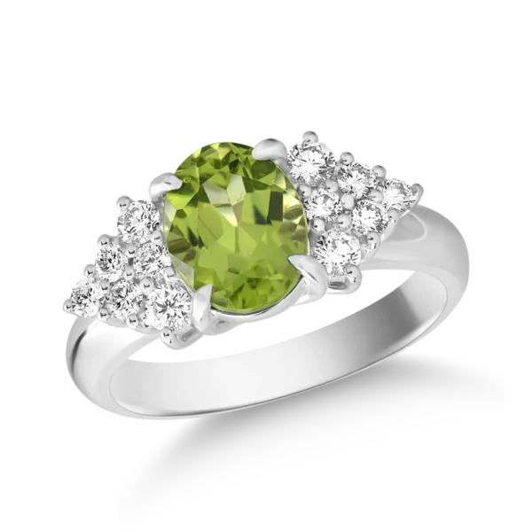 Inel din aur alb cu peridot oval de 1.9ct si diamante de 0.4ct