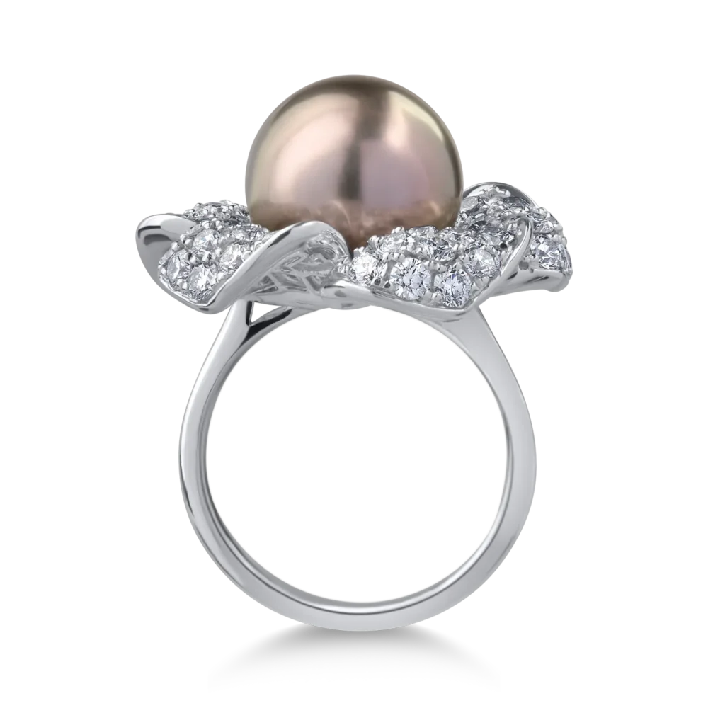 Inel din aur alb cu perla de cultura de 12.3ct si diamante de 2.99ct - imagine 2