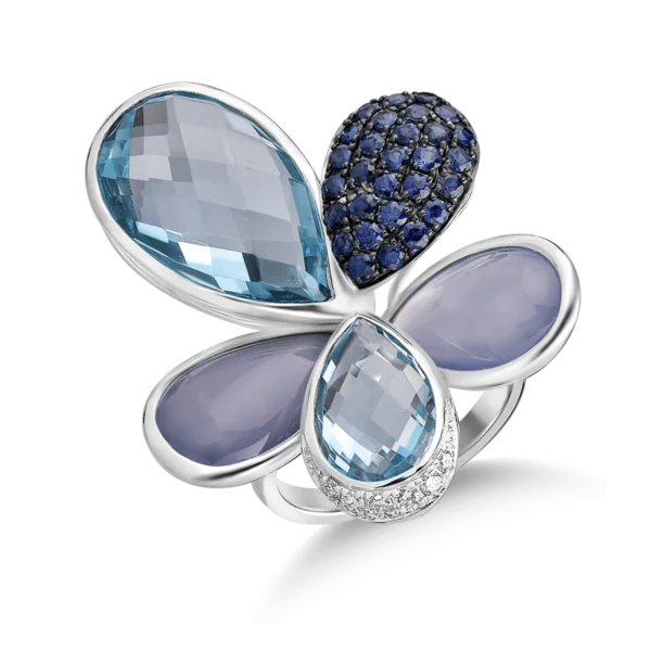 Inel floare din aur alb cu pietre pretioase si semipretioase de 25.2ct