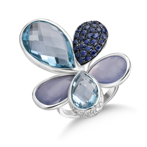 Inel floare din aur alb cu pietre pretioase si semipretioase de 25.9ct