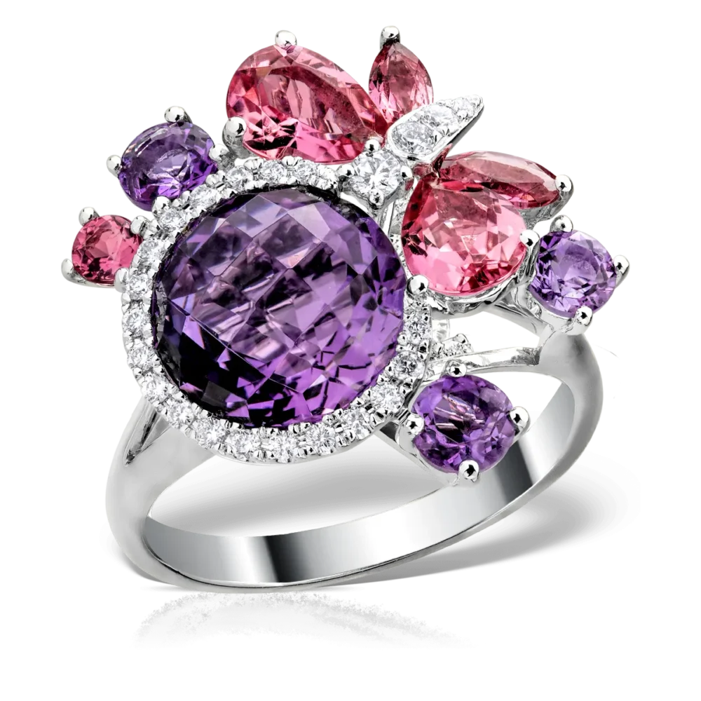 Inel din aur alb cu pietre pretioase si semipretioase de 7.33ct