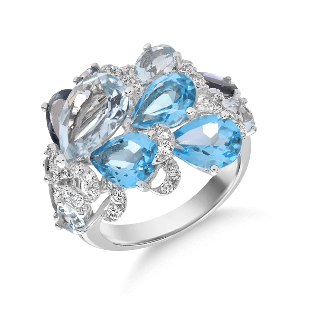 Inel din aur alb cu pietre pretioase si semipretioase de 9.5ct