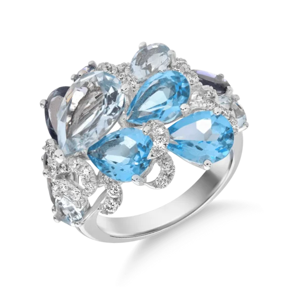 Inel din aur alb cu pietre pretioase si semipretioase de 9.5ct