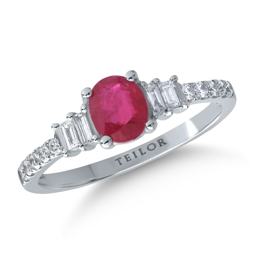 Inel din aur alb cu rubin de 0.75ct si diamante de 0.25ct