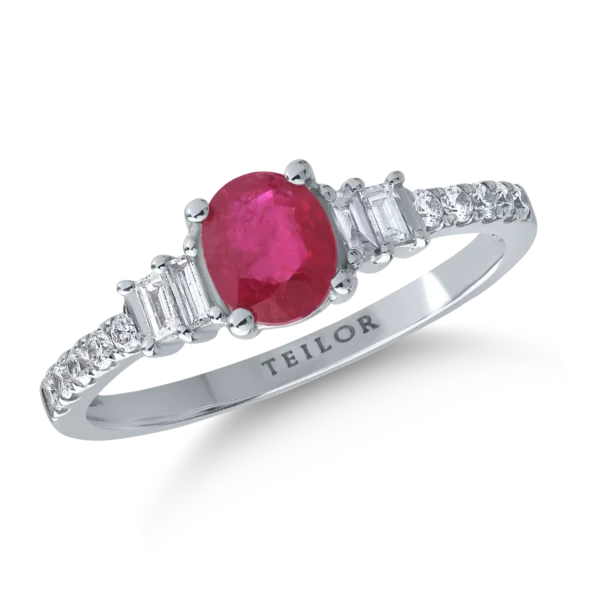 Inel din aur alb cu rubin de 0.75ct si diamante de 0.25ct