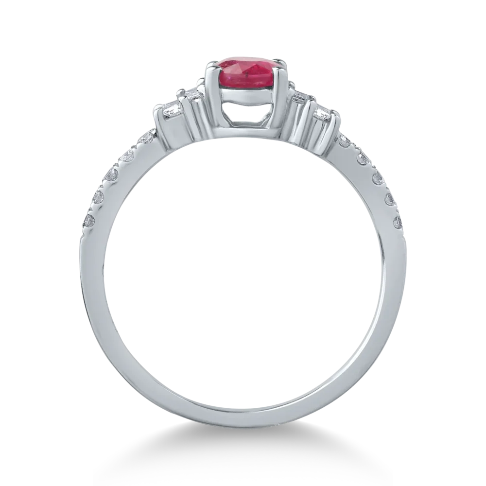 Inel din aur alb cu rubin de 0.75ct si diamante de 0.25ct - imagine 2