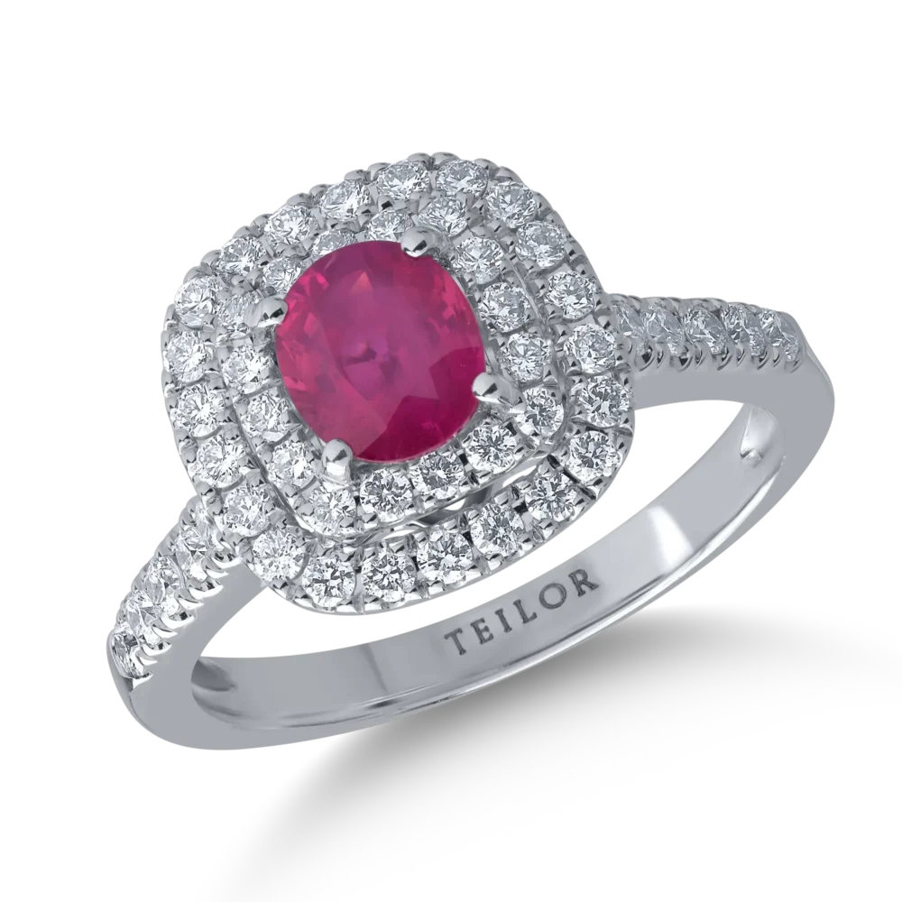 Inel din aur alb cu rubin de 0.84ct si diamante de 0.54ct