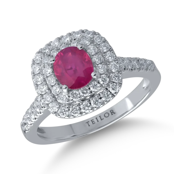 Inel din aur alb cu rubin de 0.84ct si diamante de 0.54ct