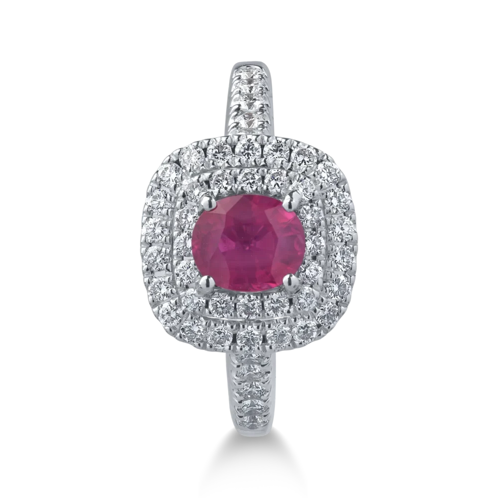 Inel din aur alb cu rubin de 0.84ct si diamante de 0.54ct - imagine 3