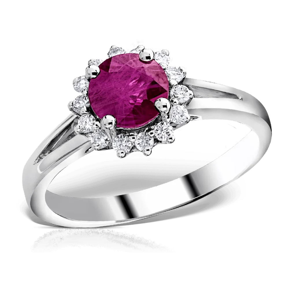 Inel din aur alb cu rubin de 1.1ct si diamante de 0.17ct