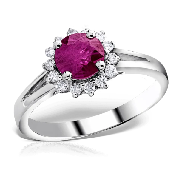 Inel din aur alb cu rubin de 1.1ct si diamante de 0.17ct