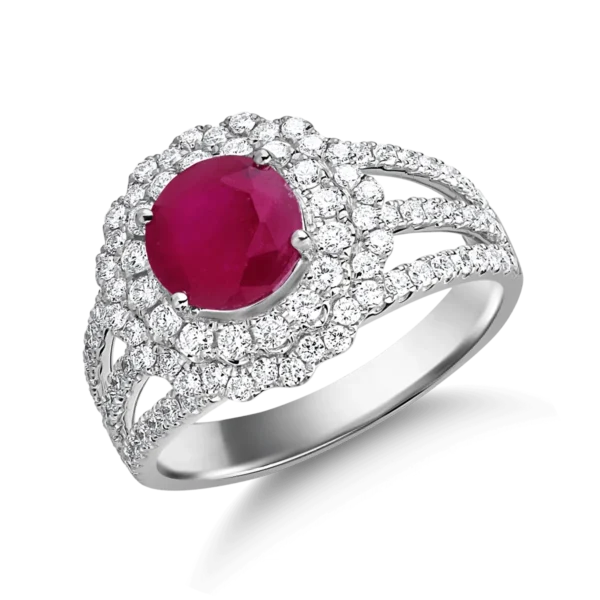 Inel din aur alb cu rubin de 1.45ct si diamante de 0.89ct