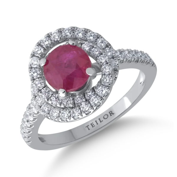 Inel din aur alb cu rubin de 1.63ct si diamante de 0.77ct