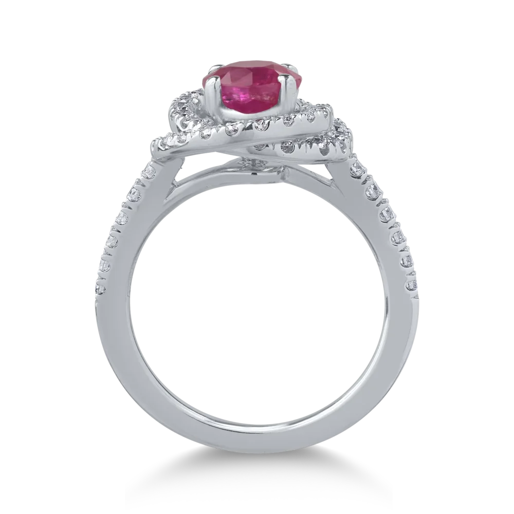 Inel din aur alb cu rubin de 1.63ct si diamante de 0.77ct - imagine 2