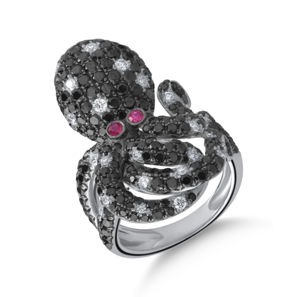 Inel din aur alb cu rubine de 0.08ct si diamante de 3.3ct