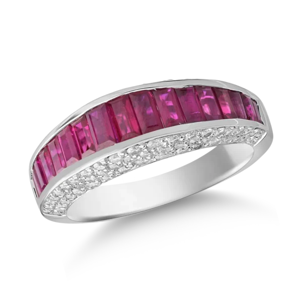 Inel din aur alb cu rubine baguette de 1.7ct si diamante de 0.8ct