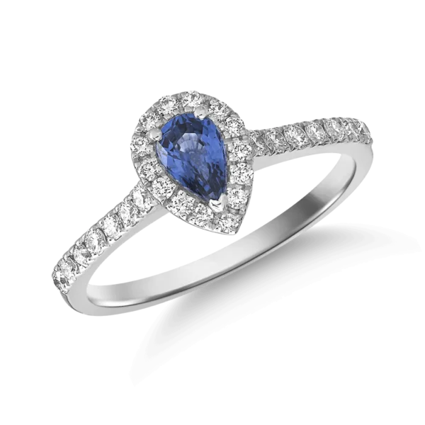 Inel din aur alb cu safir pear de 0.5ct si diamante de 0.3ct