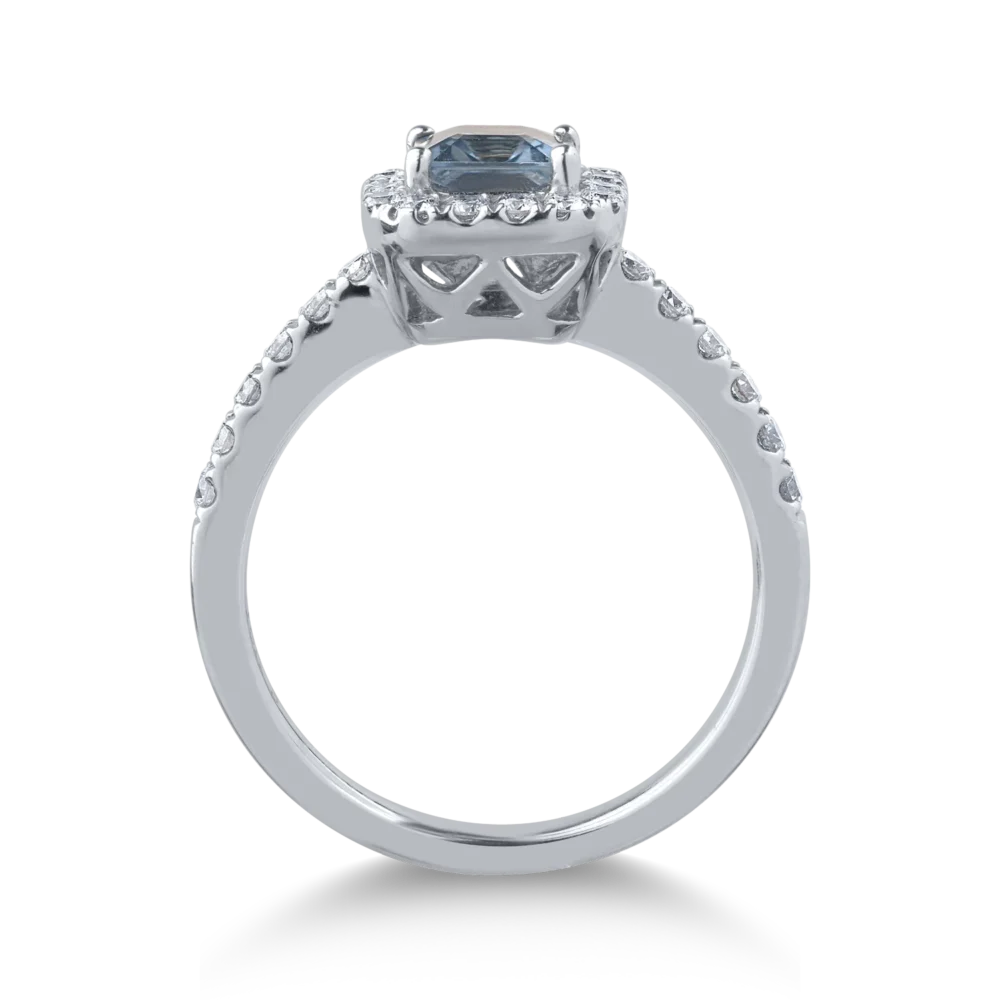 Inel din aur alb cu safir cushion de 0.7ct si diamante de 0.4ct - imagine 2