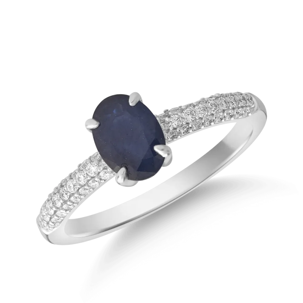 Inel din aur alb cu safir de 0.917ct si diamante de 0.212ct