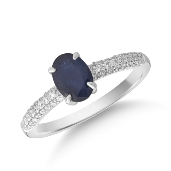 Inel din aur alb cu safir de 0.917ct si diamante de 0.212ct