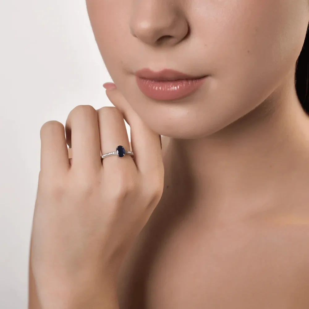 Inel din aur alb cu safir de 0.917ct si diamante de 0.212ct - imagine 4