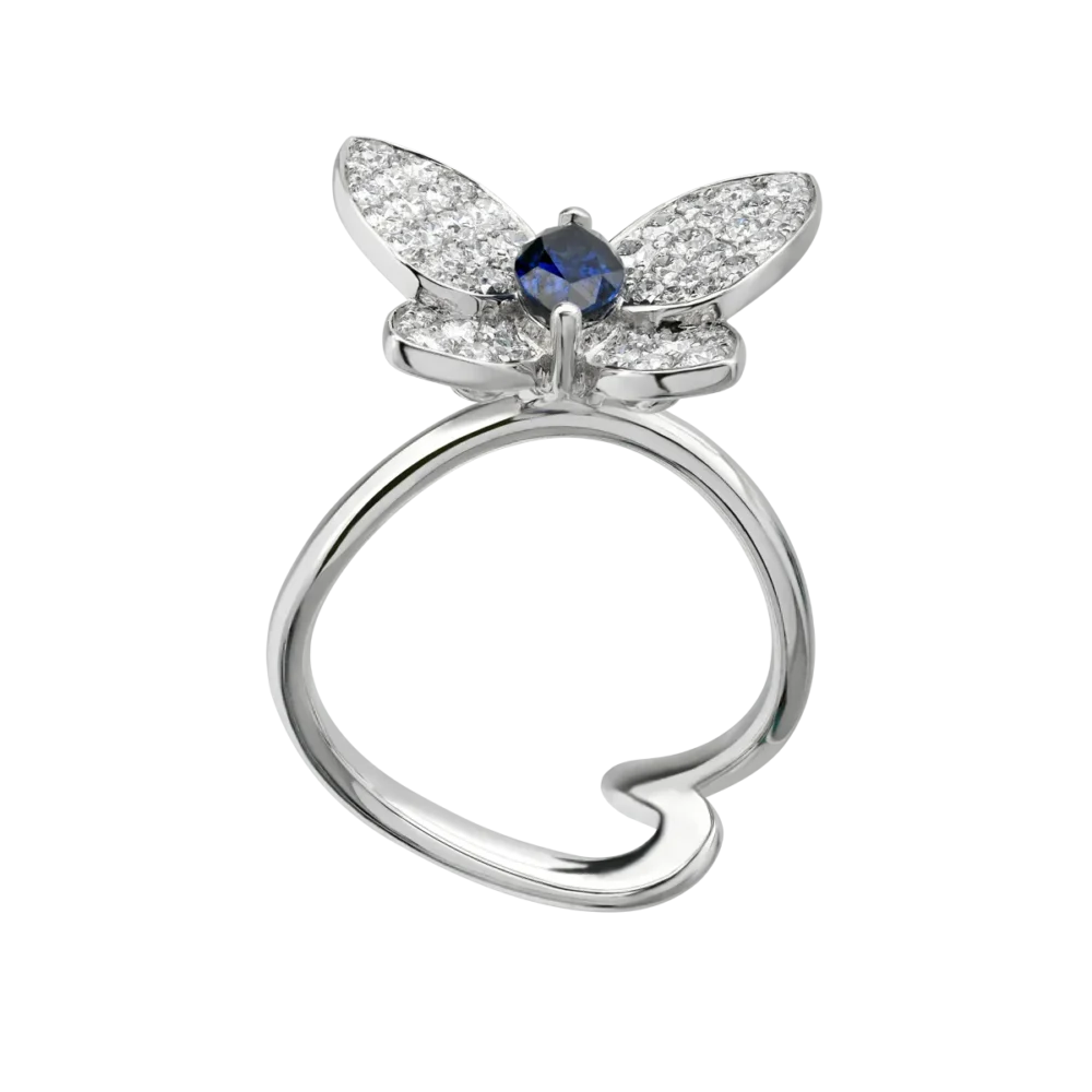 Inel fluture din aur alb cu safir pear de 0.9ct si diamante de 0.8ct - imagine 2