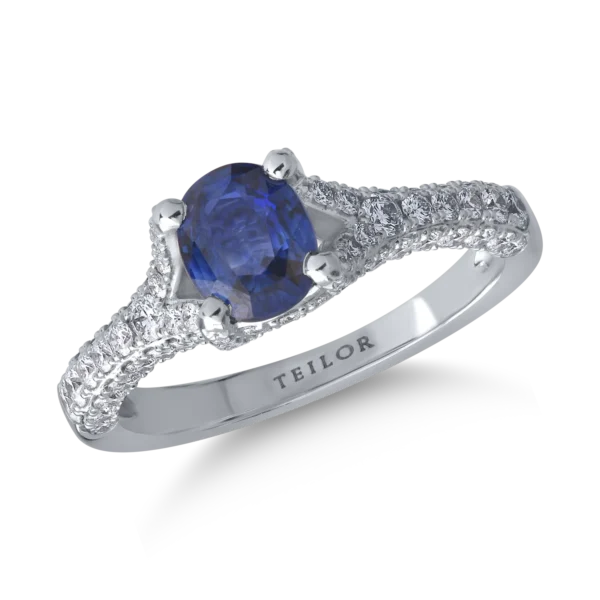Inel din aur alb cu safir de 1.069ct si diamante de 0.76ct