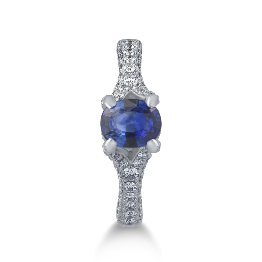 Inel din aur alb cu safir de 1.069ct si diamante de 0.76ct - imagine 3
