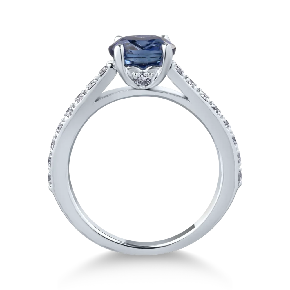 Inel din aur alb cu safir oval de 1.1ct si diamante de 0.2ct - imagine 2