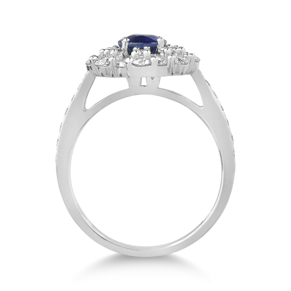 Inel din aur alb cu safir oval de 1.2ct si diamante de 1ct - imagine 2