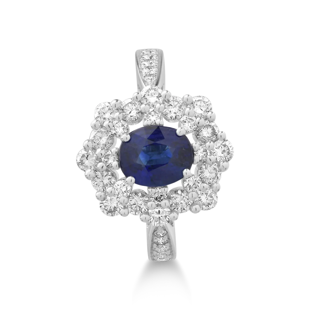 Inel din aur alb cu safir oval de 1.2ct si diamante de 1ct - imagine 3