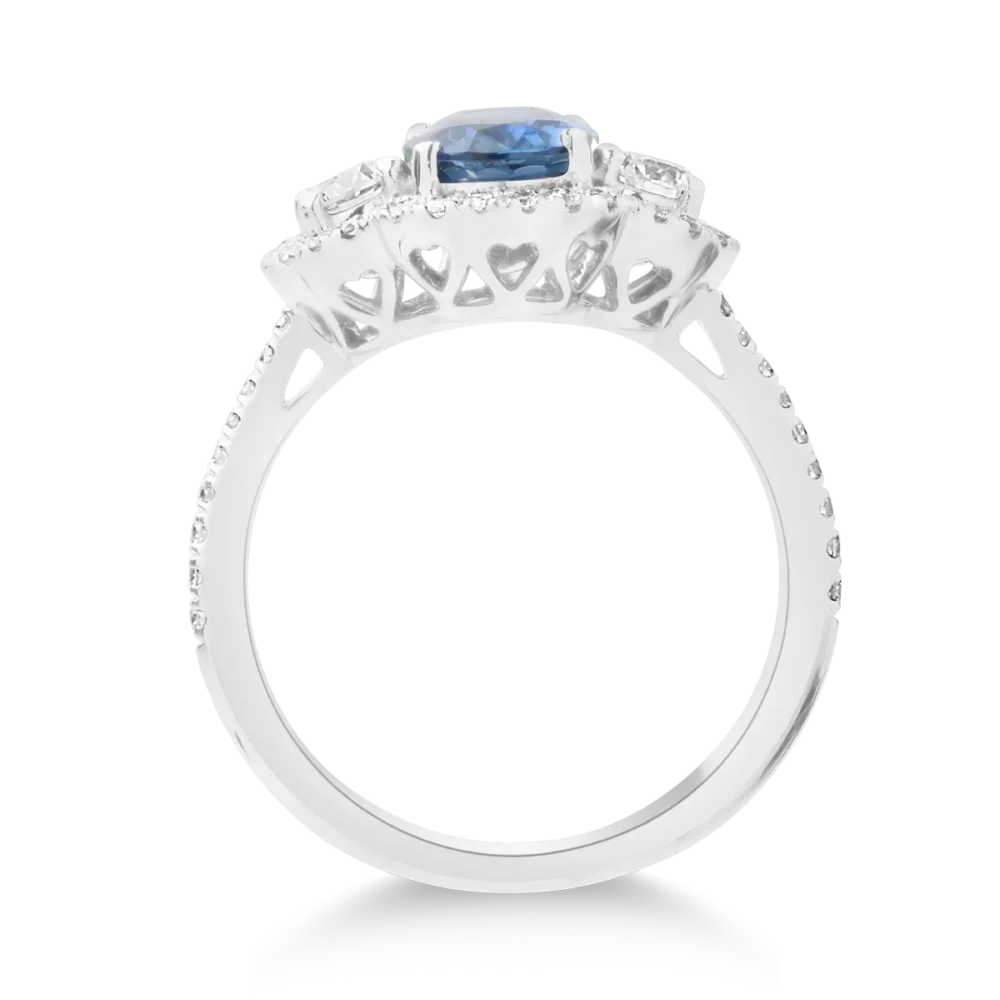 Inel din aur alb cu safir oval de 1.3ct si diamante de 0.6ct - imagine 2