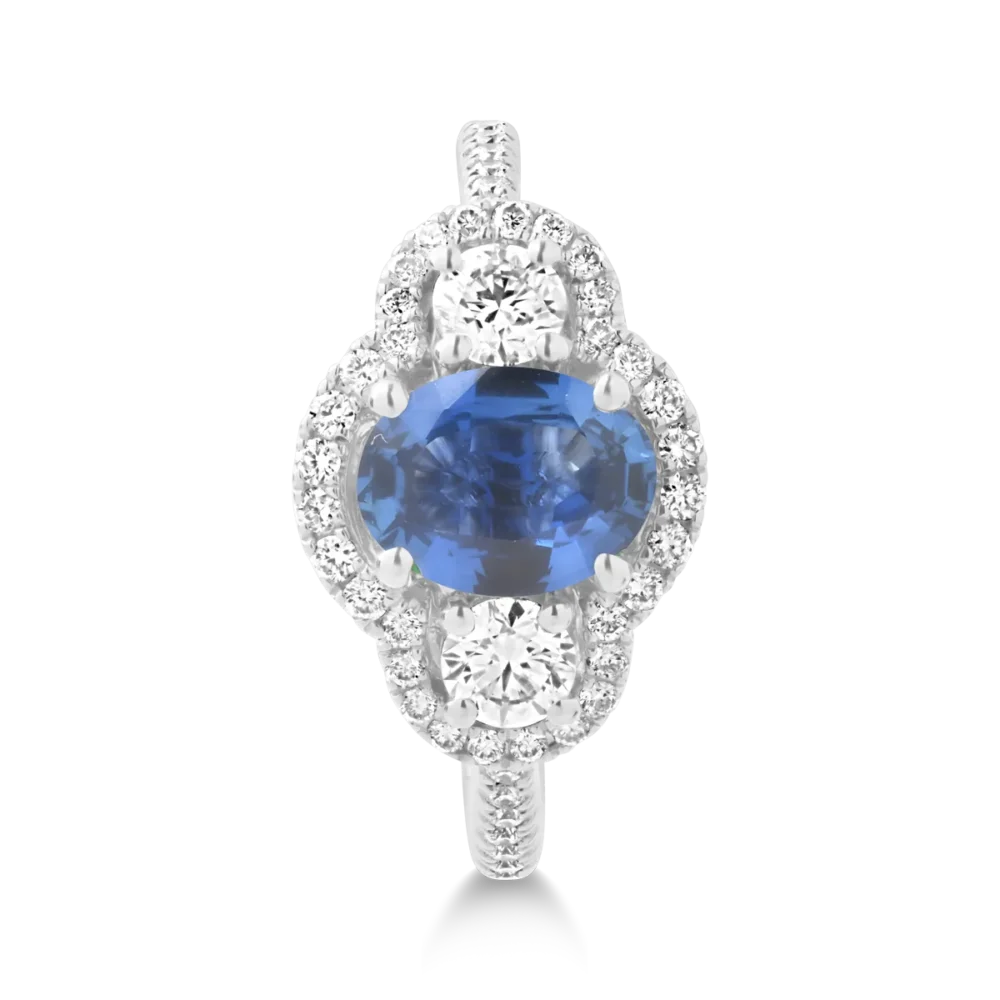 Inel din aur alb cu safir oval de 1.3ct si diamante de 0.6ct - imagine 3