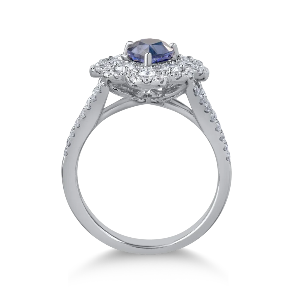 Inel din aur alb cu safir pear de 1.4ct si diamante de 0.9ct - imagine 2
