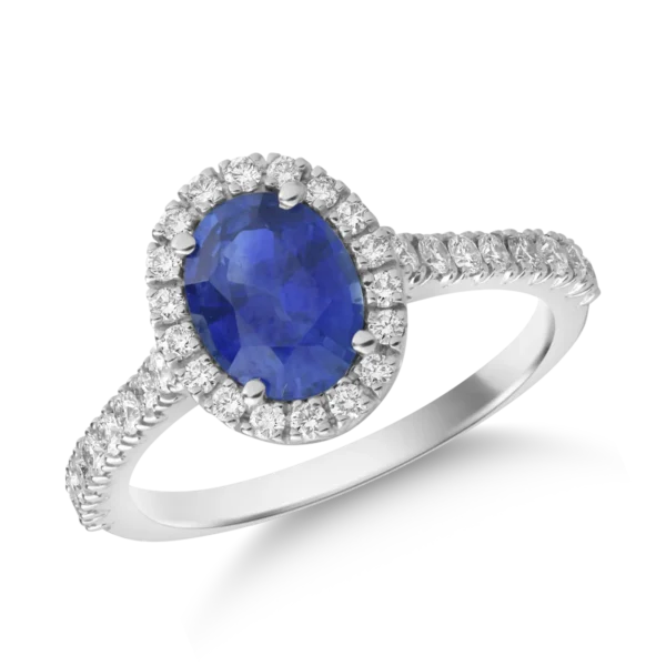 Inel din aur alb cu safir oval de 1.6ct si diamante de 0.4ct