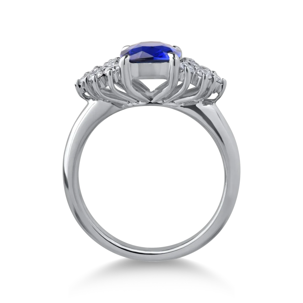 Inel din aur alb cu safir cushion de 2ct si diamante de 0.4ct - imagine 2