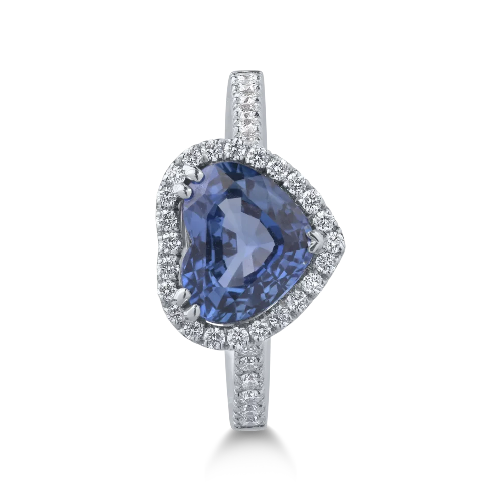 Inel din aur alb cu safir heart de 2.09ct si diamante de 0.3ct - imagine 3