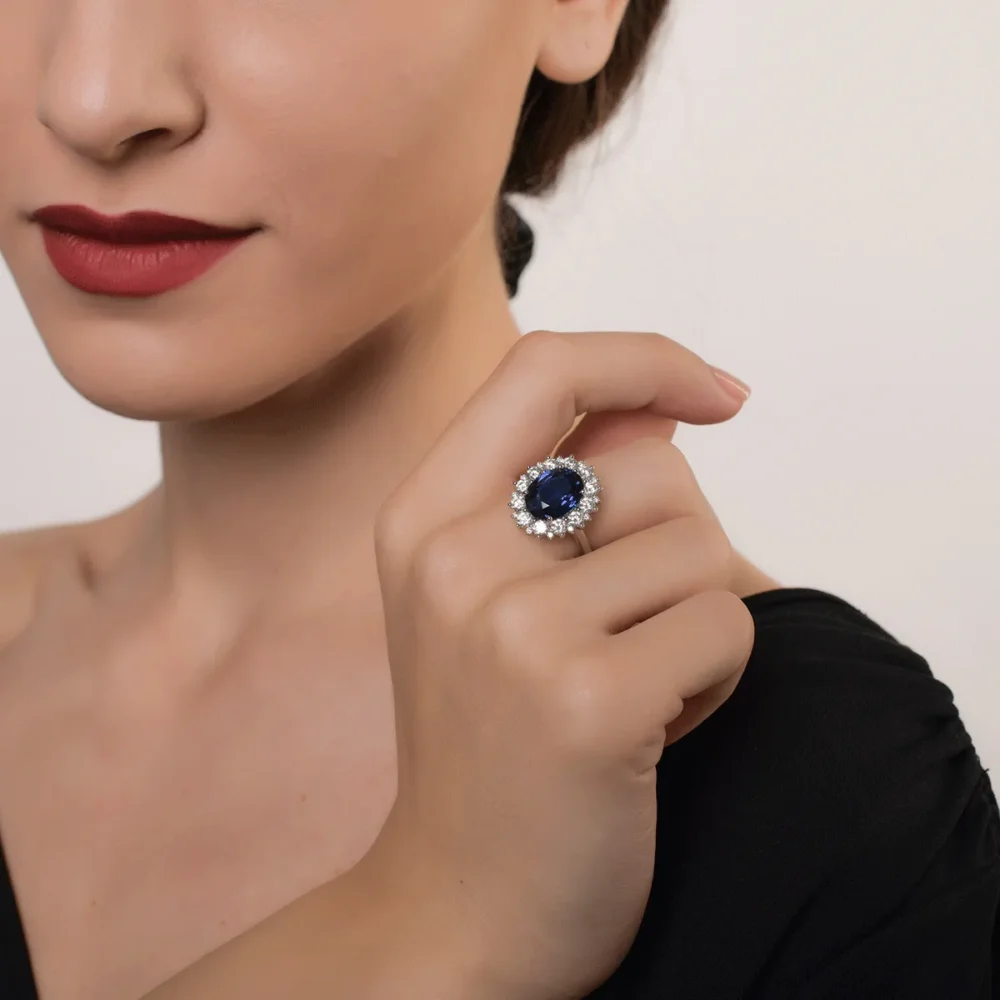 Inel din aur alb cu safir oval de 4.96ct si diamante de 1.37ct - imagine 4