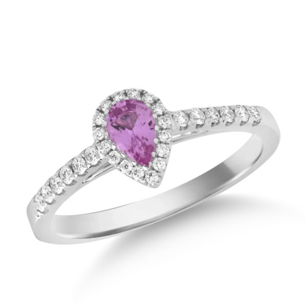 Inel din aur alb cu safir roz pear de 0.4ct si diamante de 0.2ct