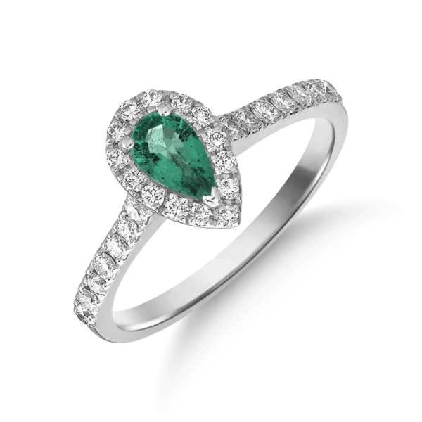 Inel din aur alb cu smarald pear de 0.3ct si diamante de 0.3ct