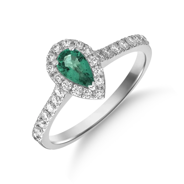 Inel din aur alb cu smarald pear de 0.4ct si diamante de 0.3ct