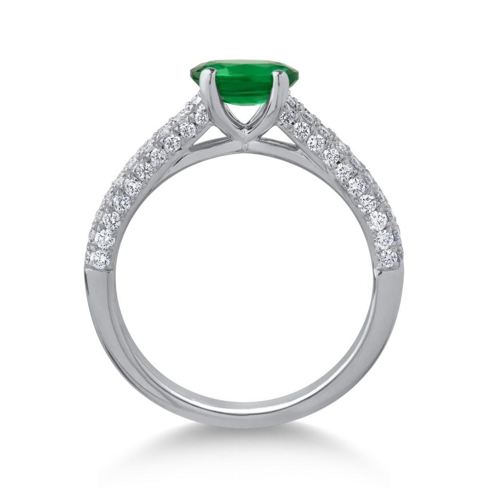 Inel din aur alb cu smarald oval de 0.7ct si diamante de 0.6ct - imagine 2
