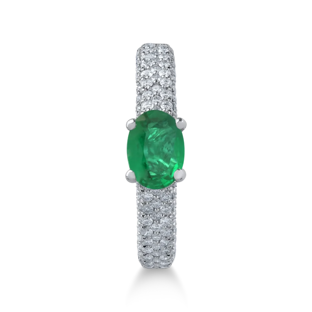 Inel din aur alb cu smarald oval de 0.7ct si diamante de 0.6ct - imagine 3