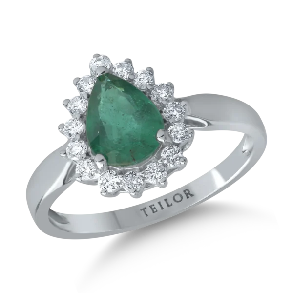 Inel din aur alb cu smarald pear de 1.07ct si diamante de 0.2ct