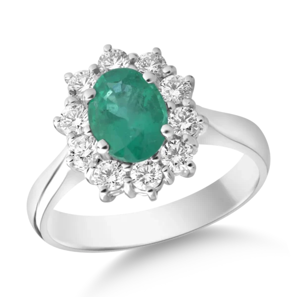 Inel din aur alb cu smarald oval de 1.09ct si diamante de 0.5ct