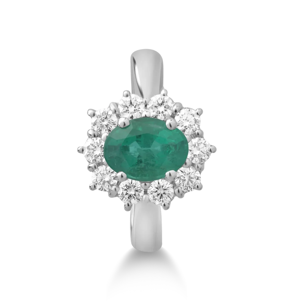 Inel din aur alb cu smarald oval de 1.09ct si diamante de 0.5ct - imagine 3