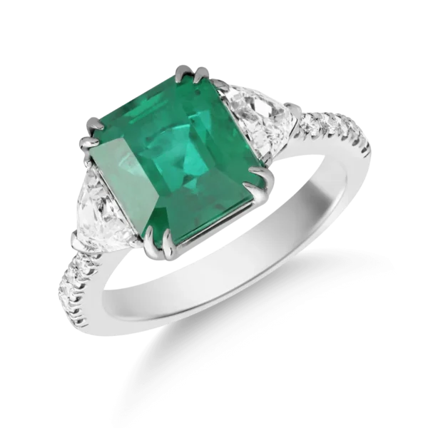 Inel din aur alb cu smarald emerald de 4.16ct si diamante 0.83ct
