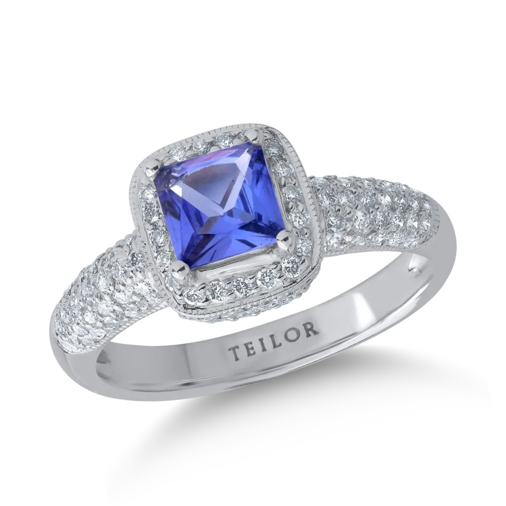 Inel din aur alb cu tanzanit de 0.73ct si diamante de 0.65ct