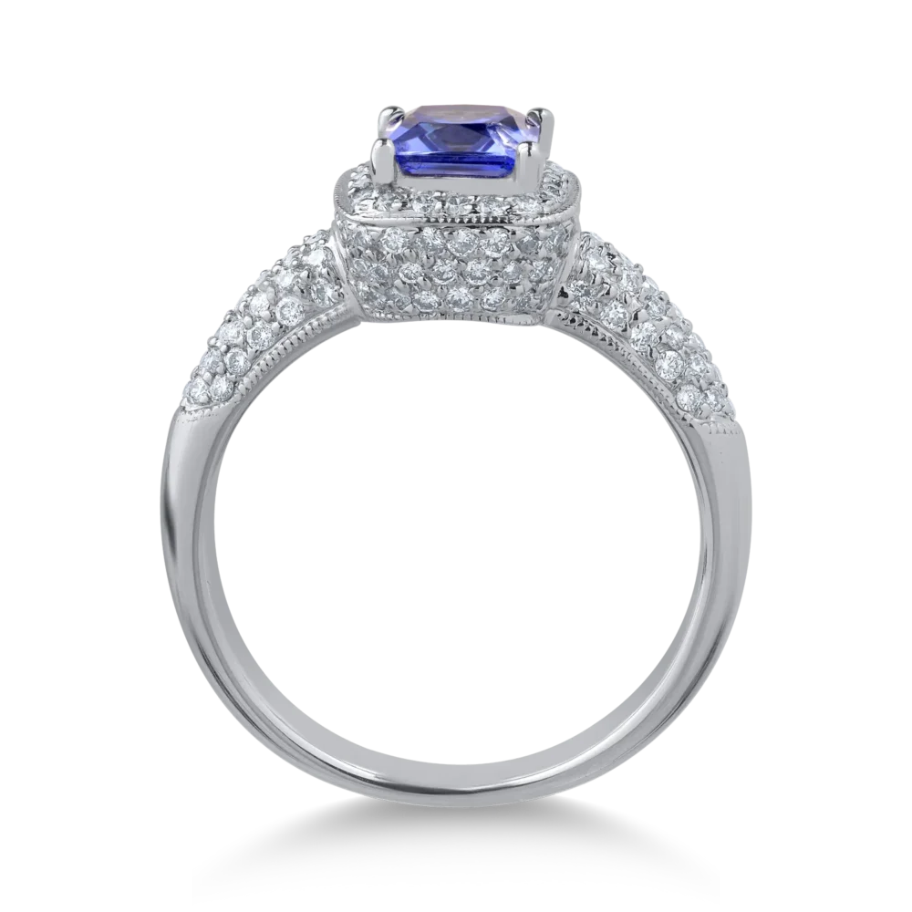 Inel din aur alb cu tanzanit de 0.73ct si diamante de 0.65ct - imagine 2