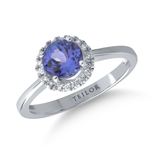 Inel din aur alb cu tanzanit de 1.05ct si diamante de 0.11ct